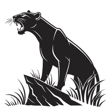Roaring Black Panther On Rock vector