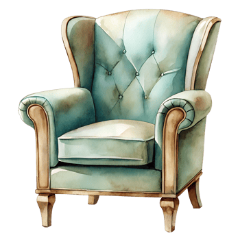 Elegant Watercolor Painting of a Vintage Wingback Armchair isolated on white or transparent background png