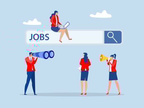 Recruitment hiring process to choose candidate to fit job position,hiring or finding staff for vacancy, marketing search for client or customer Human Resources concept vector