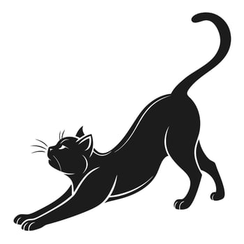 Black Cat Stretches Cartoon Silhouette Style vector