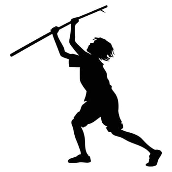 Boy Throwing Spear Silhouette Artistic Illustration vector