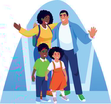 A flat style illustration of a cute happy family vector