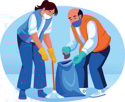 Flat style illustration of two citizens taking participation in cleaning vector