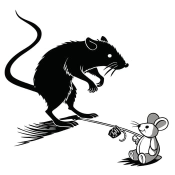 Monochrome Rat Toy Pull Cartoon vector