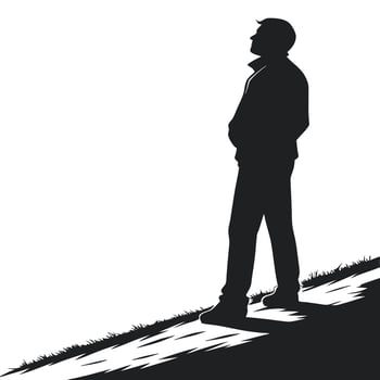 Silhouette Man Standing Looks Towards Horizon vector