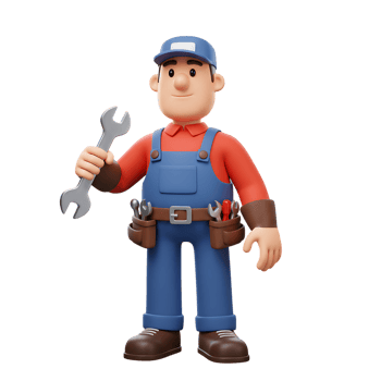 Cartoon Toolman Overalls, Wrench, and Tool Belt on White png