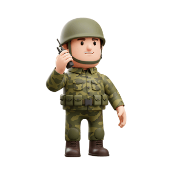 Cartoon Soldier Camouflage Uniform, Helmet, Radio Communication, Isolate png