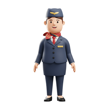 Stylized Stewardess 3D Render in Navy Suit and Red Scarf, Isolated on White png