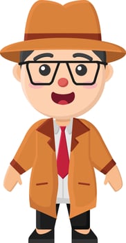 cartoon man in a suit and tie with glasses and a hat vector