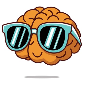 Cool Brain Cartoon with Sunglasses Fun Smart Mind Clipart. vector