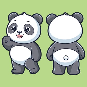 Cute Cartoon Panda Character Front and Back View Kawaii Animal Mascot Design. vector