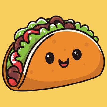 Cute Kawaii Taco Cartoon Smiling Mexican Food Illustration. vector