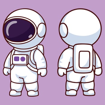 Cute Cartoon Astronaut Clipart Front and Back View Illustration. vector