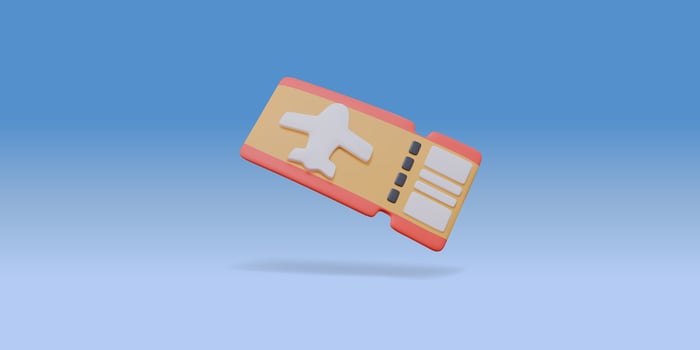 3D Stylized Travel Ticket - Airplane Icon, Flight Ticket, Boarding Pass Illustration vector