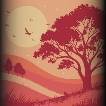 Majestic Tree Under a Fiery Sunset vector