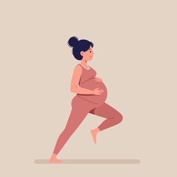 Pregnant woman in active pose wearing fitness clothing in flat art vector