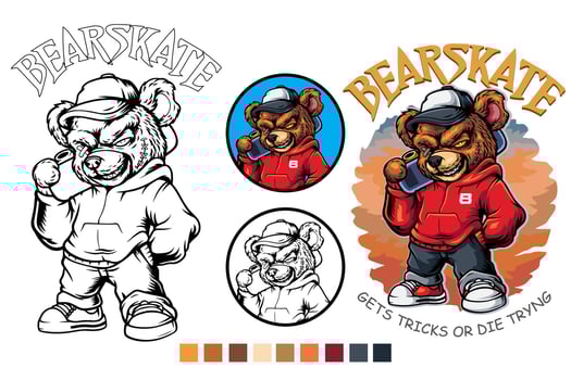 Hipster grizzly bear wearing sweater carrying skateboard vector