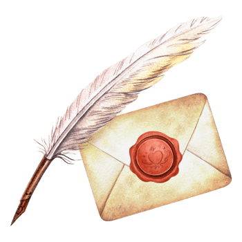 Vintage letter with quill pen with wax seal. Elegant watercolor hand-drawn illustration of retro sealed envelope and writing feather. Ideal for love message, Valentine's Day, invitations, decoration png