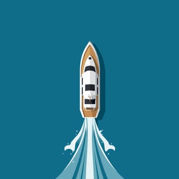 A sleek motorboat gliding over turquoise waters in a flat illustration vector