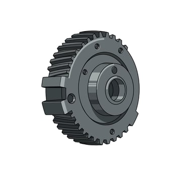 Detailed mechanical gear with intricate teeth and central hub in flat art vector
