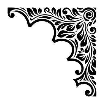 An intricate black ornamental design forms an elegant corner pattern with swirling leaves and curves cutouts png
