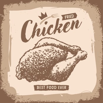 Vintage-style illustration of fried chicken with a rustic frame vector