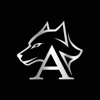 the letter a is in the middle of a wolf's head vector