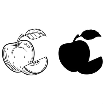 Apple Clip Art Set Line Drawing and Black Silhouette Instant Download vector