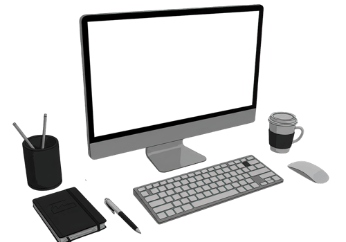 Modern Workspace Setup with Computer Mockup Perfect for Displaying Information png