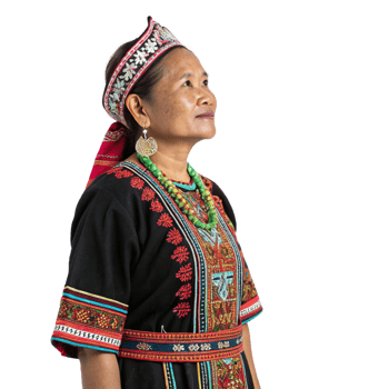 Cultural portrait southeast asian tribal woman traditional attire studio setting realistic photography close-up perspective png