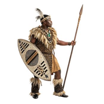 Zulu man in ceremonial dress performs traditional dance south africa portrait cultural heritage side view vibrant celebration png