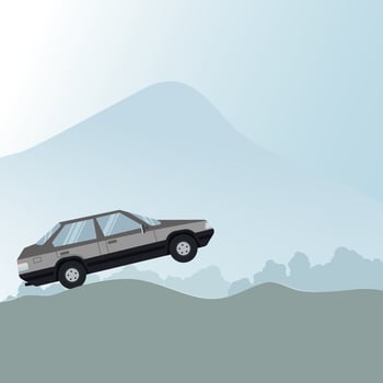 Car on a bumpy country road illustration vector