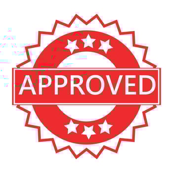 Red Circular Approved Stamp with Jagged Edge and White Stars Isolated on White Background vector