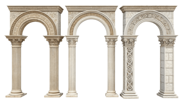 Elegant architectural pillars showcase intricate designs and textures, highlighting beauty of classical architecture. These pillars stand png