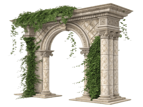 beautiful stone pillar archway adorned with lush green vines creates serene and inviting atmosphere. This architectural feature enhances any png