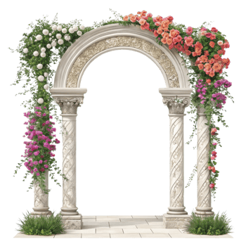 beautiful floral archway adorned with vibrant flowers and greenery creates stunning focal point for any event. This elegant structure features png