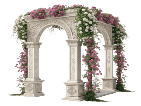 beautifully crafted pillar arch adorned with vibrant flowers creates stunning focal point for any outdoor event png
