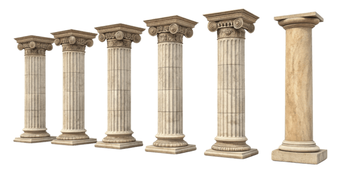 Ancient pillars showcase architectural beauty and strength, standing tall in various styles that reflect history and culture png
