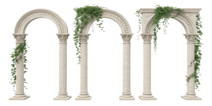 Elegant pillars adorned with lush greenery create stunning architectural feature perfect for enhancing any outdoor space png