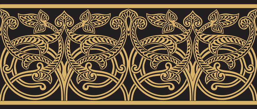 golden seamless oriental national ornament. Endless ethnic floral border, arab frame. Persian painting. vector