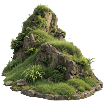 Rocky outcrop covered in grass isolated png