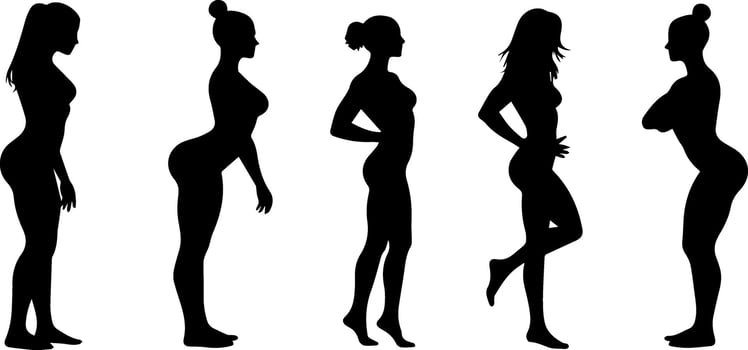 Six silhouettes of women in different poses vector