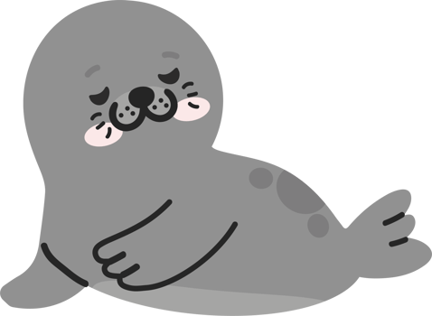 A cute seal with a pink nose and pink eyes png