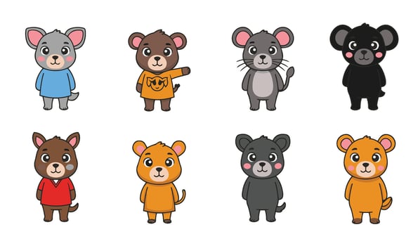 Vibrant animal faces artwork created for use in kids' projects and ideas vector