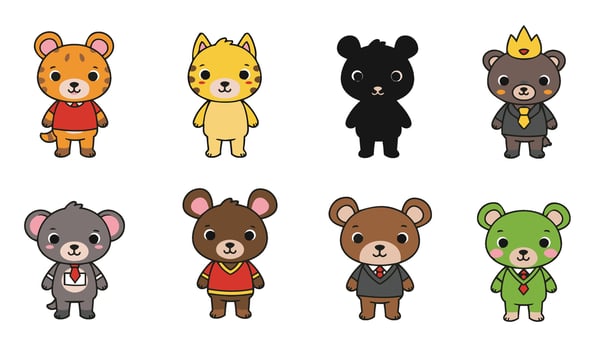 Playful animal faces artwork for children's merchandise and packaging vector