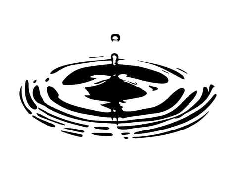 Black Water Ripple with Droplet Impact. An abstract black and white illustration of a single water droplet creating a ripple effect on the surface. vector
