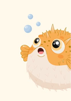 pufferfish bubbles cartoon underwater cute sea animal illustration marine fish background vector