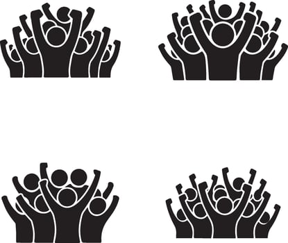 Crowd Cheering Silhouette Collection Of People With Raised Hands Celebrating Success vector
