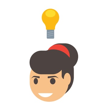 A woman with a light bulb above her head. An idea vector