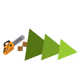 Deforestation. A chainsaw saws a tree vector